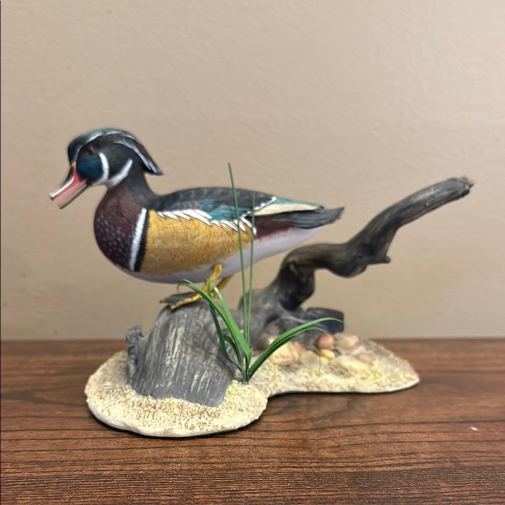 Vintage Larry Tawes Jr. “Standing Proud” Wood Duck Figurine on Driftwood Base